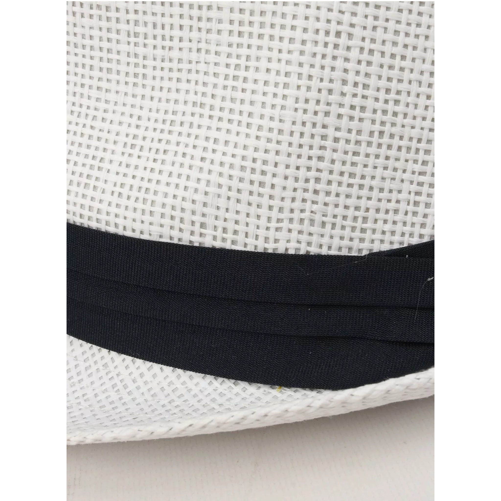 White straw trilby sun hat with navy band for men and women summer fashion